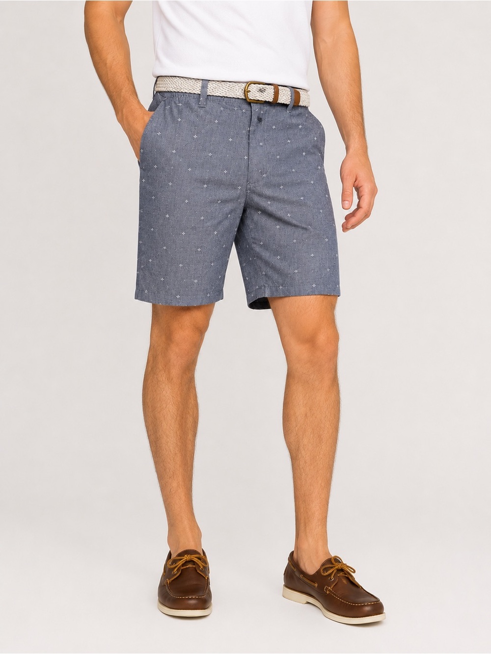 Roundtree & Yorke Blue Chambray Stretch Golf Shorts 44 Elastic Waist Drawstring